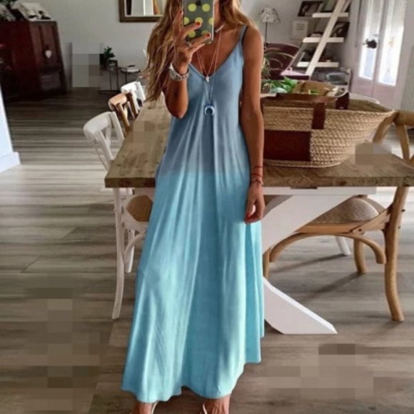 swimwear Dresses & Skirts - V-Neck Beach Maxi Sun Blue  Cover Up